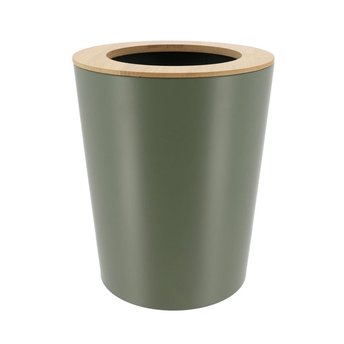 Coș De Gunoi Metalic Cu Capac Din Bambus 5L- Khaki/ Bambus - ramosdecor
