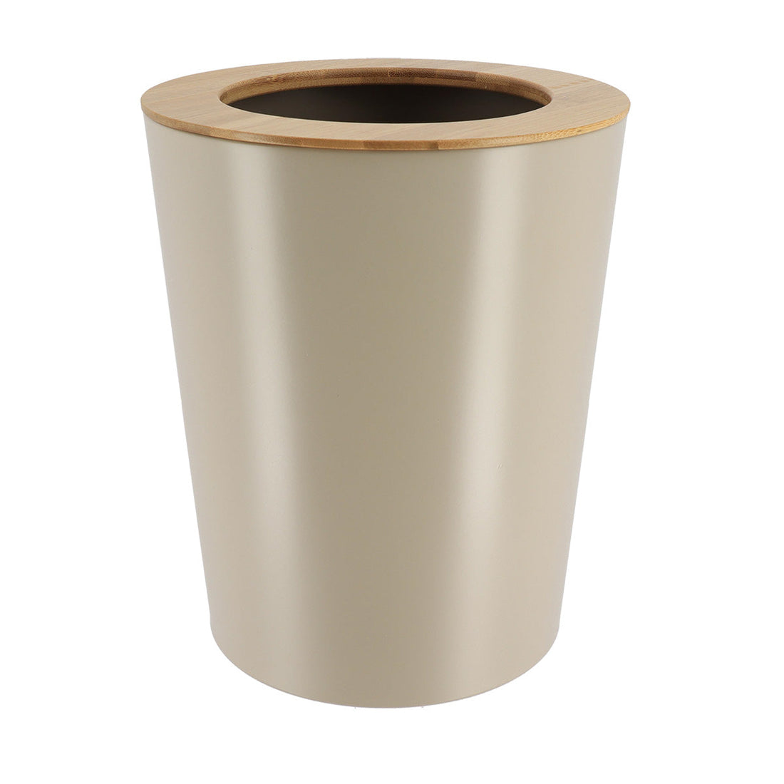 Coș De Gunoi Metalic Cu Capac Din Bambus 5L- Taupe/ Bambus - ramosdecor