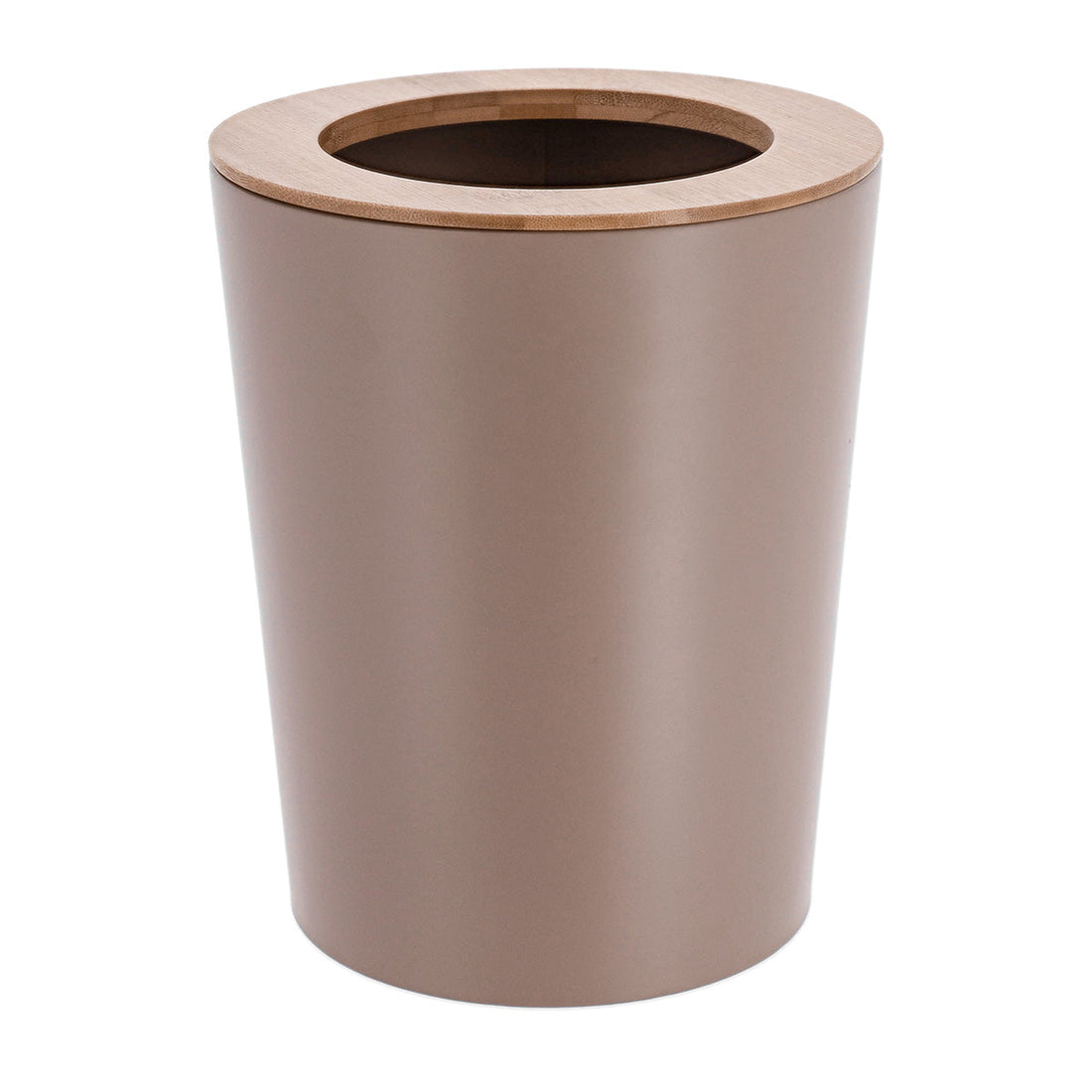 Coș De Gunoi Metalic Conic Cu Capac Din Bambus 5L- Cappuccino/ Bambus - ramosdecor