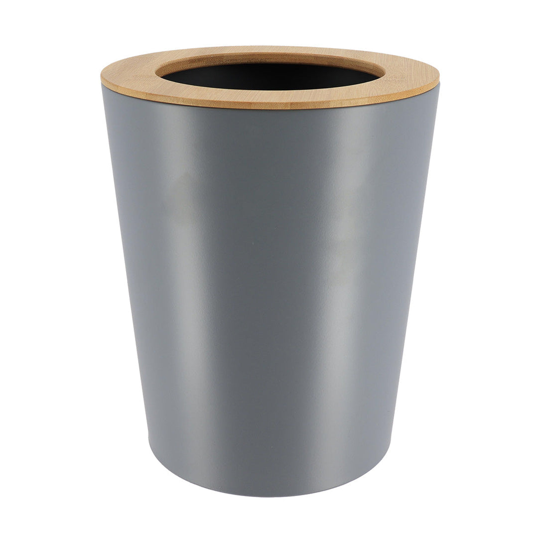 Coș De Gunoi Metalic Cu Capac Din Bambus 5L- Gri/ Bambus - ramosdecor