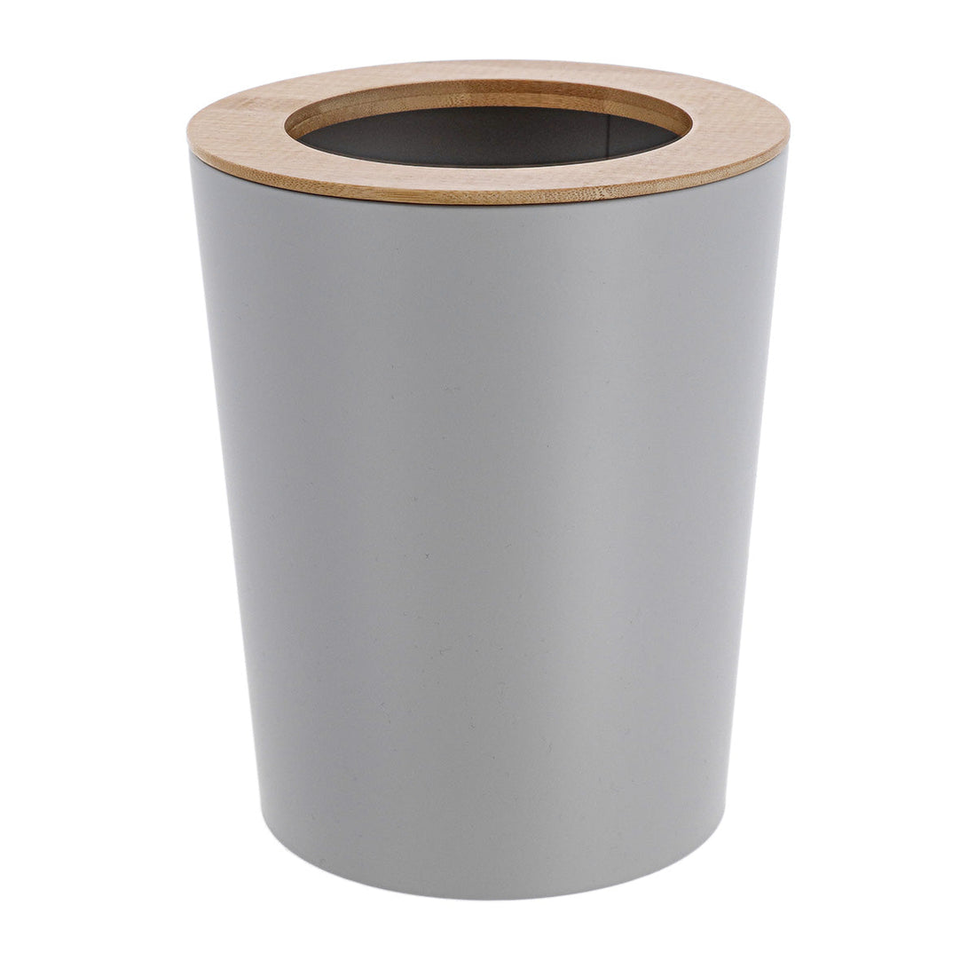 Coș De Gunoi Metalic Conic Cu Capac Din Bambus 5L- Gri Clar/ Bambus - ramosdecor