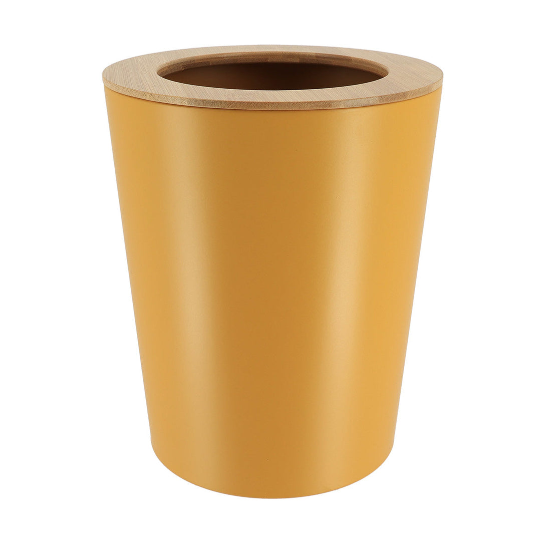 Coș De Gunoi Metalic Conic Cu Capac Din Bambus 5L- Muștar/ Bambus - ramosdecor