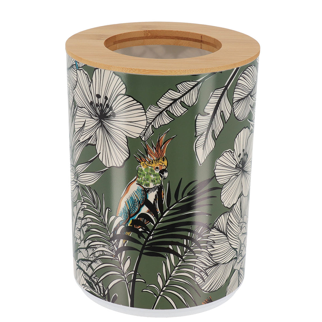 Coș De Gunoi PP Imprimat Cu Capac Din Bambus 5L - Khaki Jungle Fever - ramosdecor