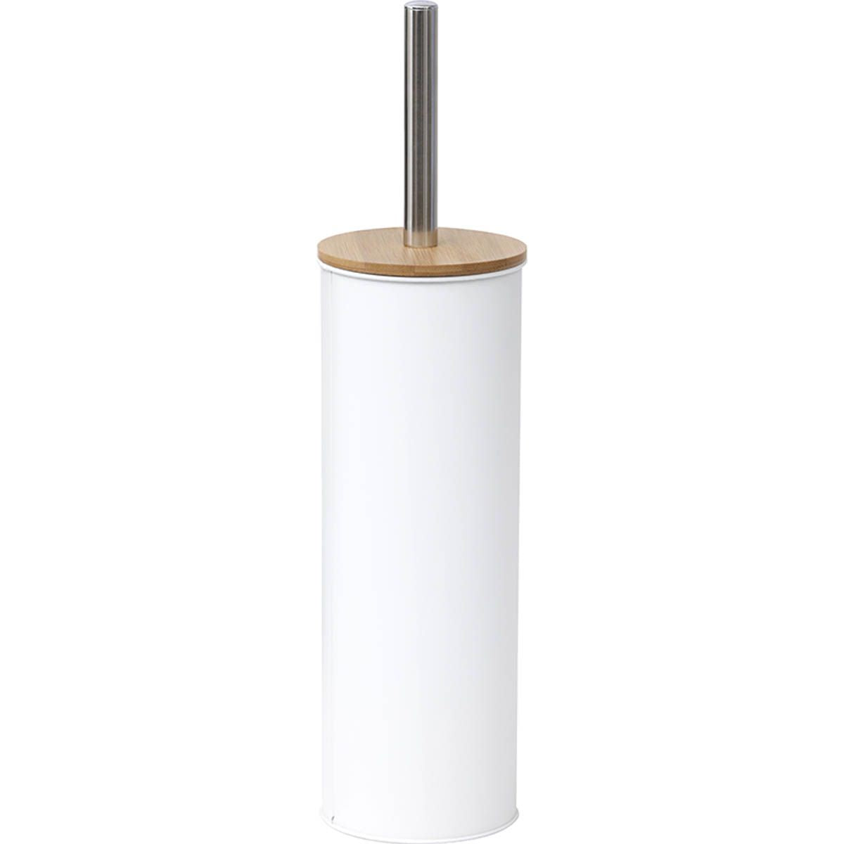Perie Toaletă Metalică Cu Capac Din Bambus - Alb - ramosdecor