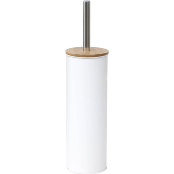 Perie Toaletă Metalică Cu Capac Din Bambus - Alb - ramosdecor