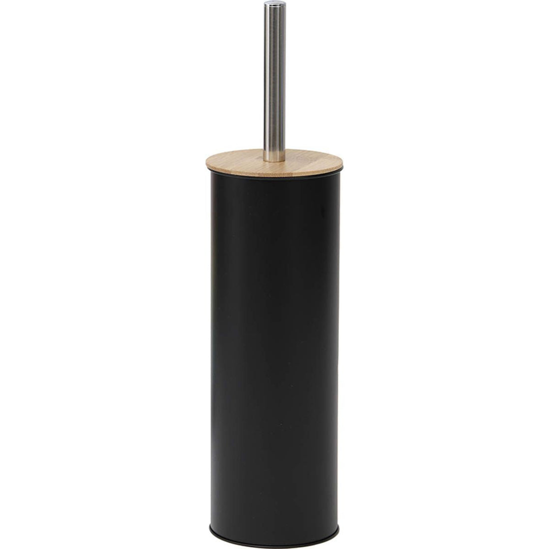 Perie Toaletă Metalică Cu Capac Din Bambus - Negru - ramosdecor