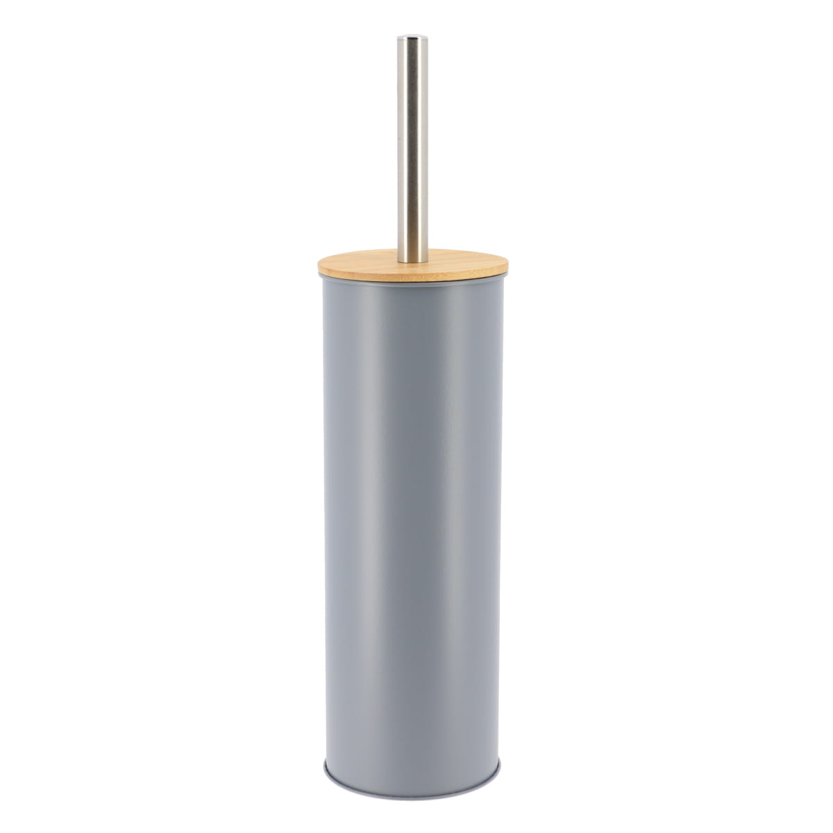 Perie Toaletă Metalică Cu Capac Din Bambus - Gri - ramosdecor