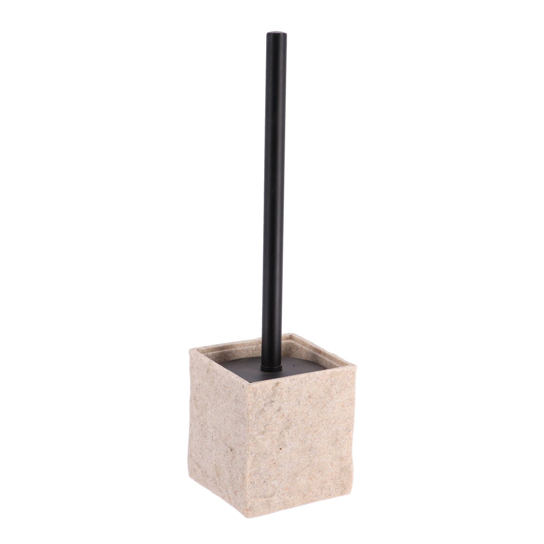 Perie de Toaletă Pătrată din Polirasină cu Tije Negru Mat - Natural - ramosdecor