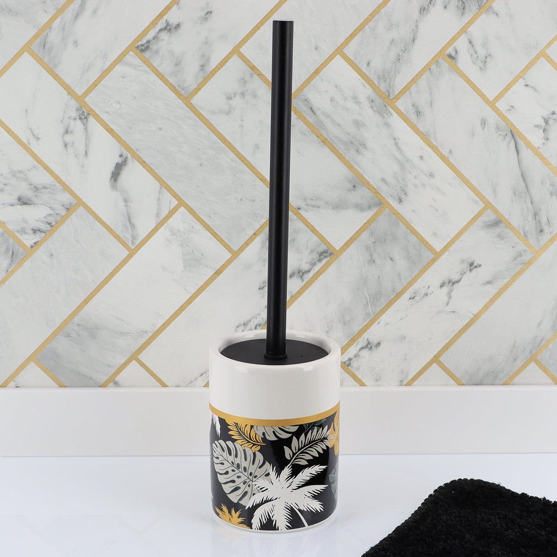 Perie De Toaletă Dolomite Imprimată Cu Tulpină Din Oțel Inoxidabil - Gold Jungle - ramosdecor