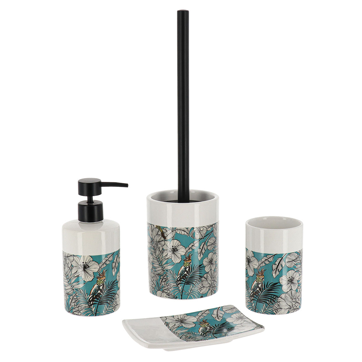 Perie De Toaletă Dolomite Imprimată Cu Tulpină Din Oțel Inoxidabil - Blue Jungle Fever - ramosdecor
