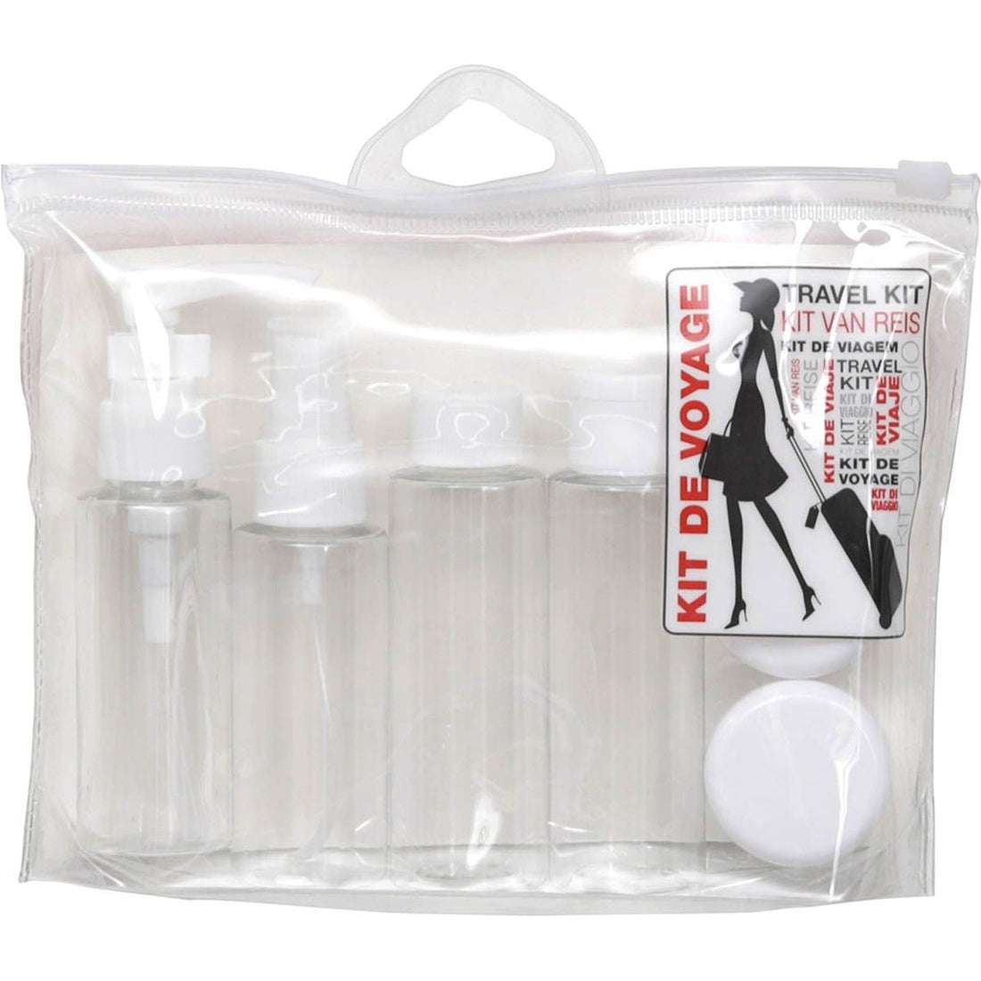 Set de Călătorie din PVC cu 6 Recipiente Goale - Transparent/Alb - ramosdecor