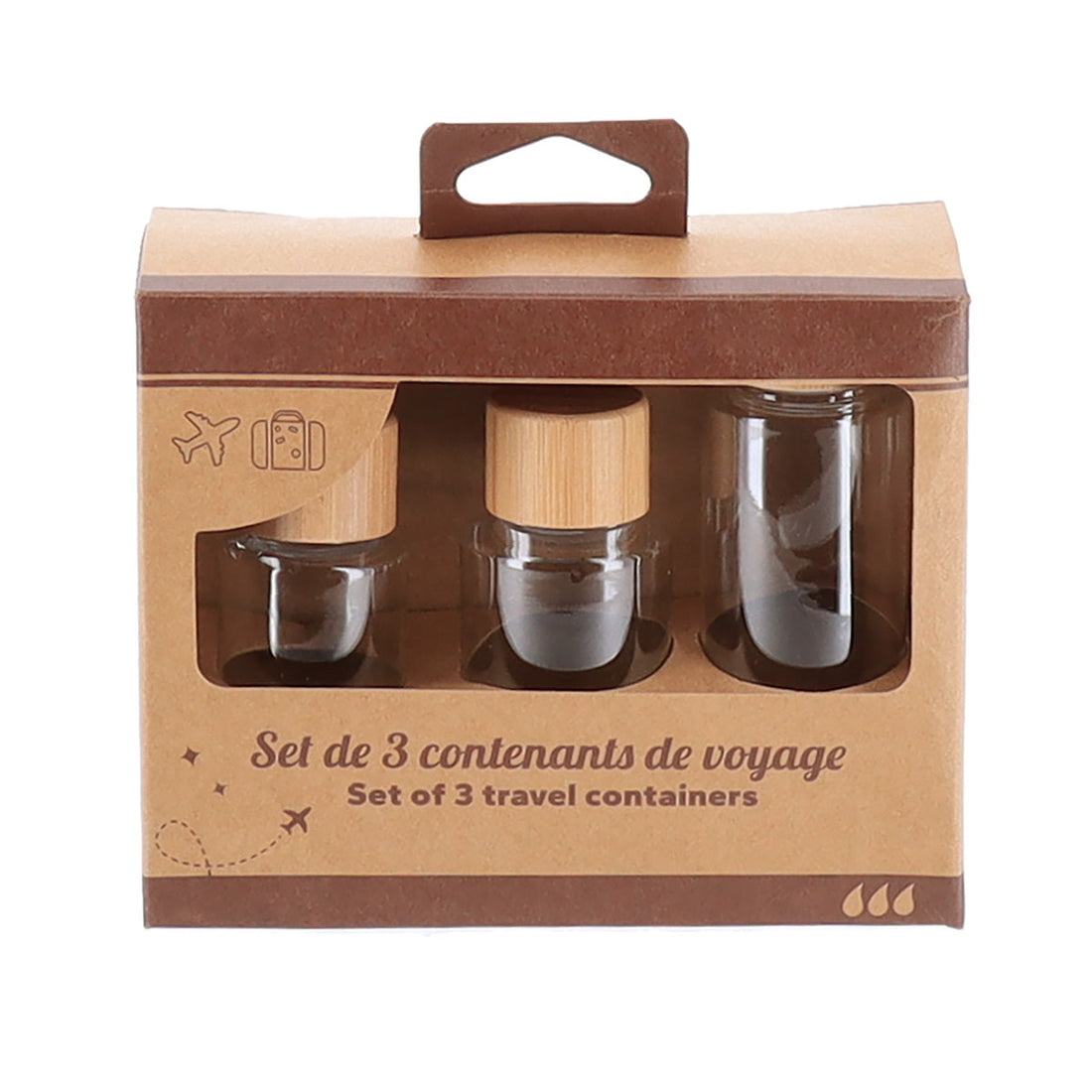 Set de 3 Sticle de Călătorie din PP cu Capac din Bambus - Transparent - ramosdecor