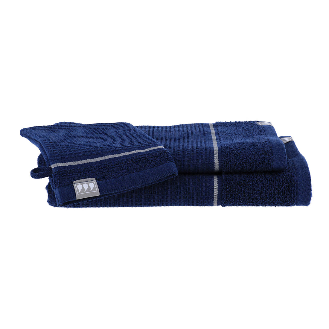 Set de 3 Piese din 100% Bumbac: 1 Mănușă / 1 Prosop de Toaletă 50x90 cm / 1 Prosop de Toaletă 70x130 cm - Bleumarin/Argintiu - ramosdecor