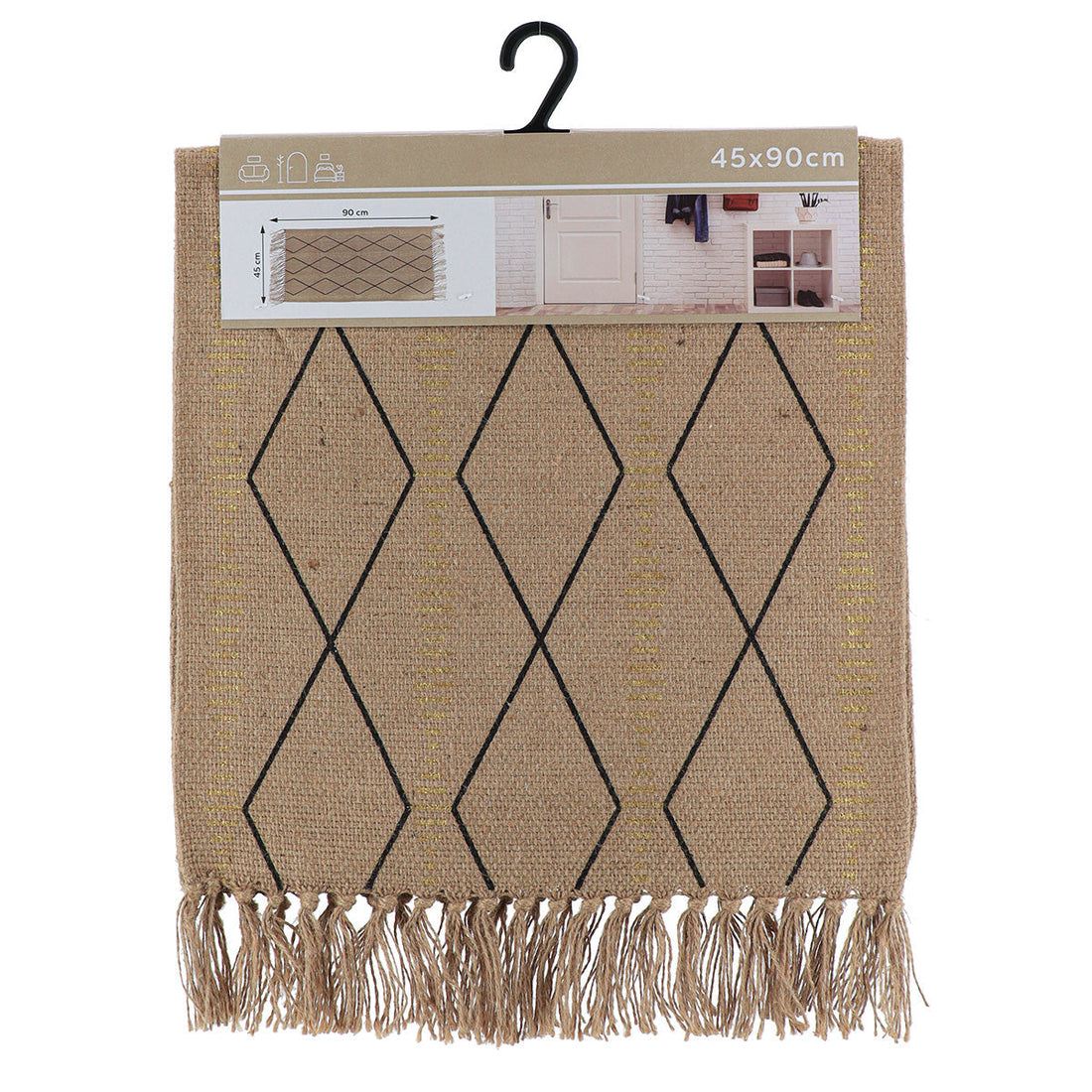 Covoraș Congo din Jute cu Imprimeu Auriu 45x90 CM - Natural/Negru - ramosdecor