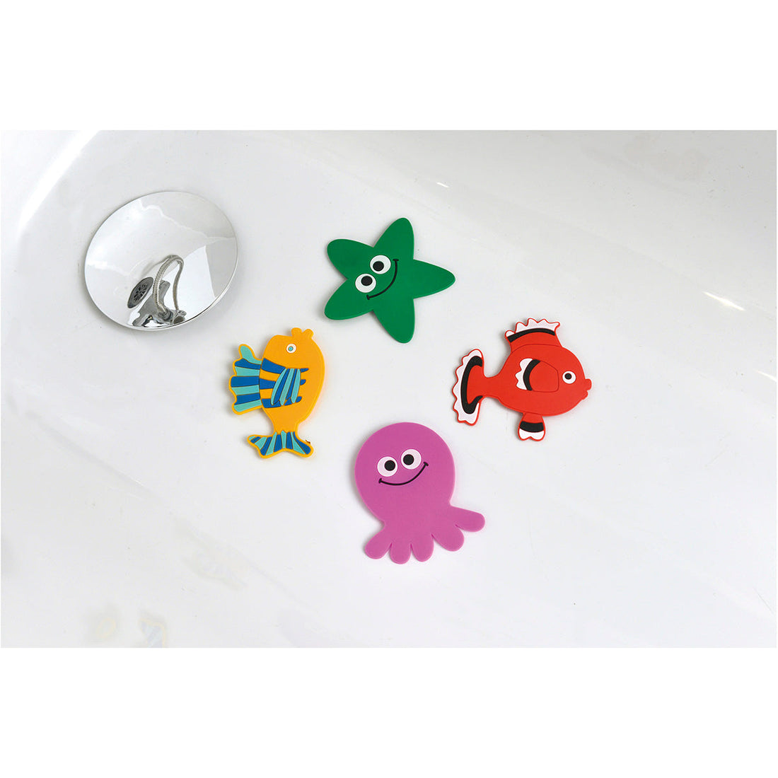 Set De 4 Covorașe Mini PVC Pentru Duș - Caracatiță/Pește Roșu/Pește Galben/Stea De Mare - Childish - ramosdecor