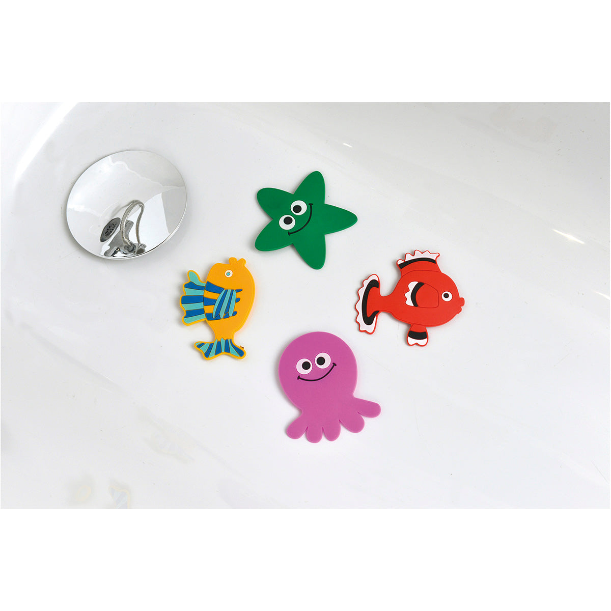 Set De 4 Covorașe Mini PVC Pentru Duș - Caracatiță/Pește Roșu/Pește Galben/Stea De Mare - Childish - ramosdecor