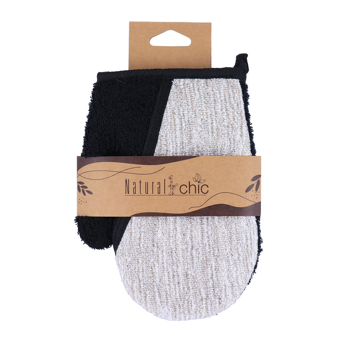 Mănușă de Masaj Exfoliantă pentru Corp Poliester/Ramie/Pvc - Negru/Taupe - ramosdecor