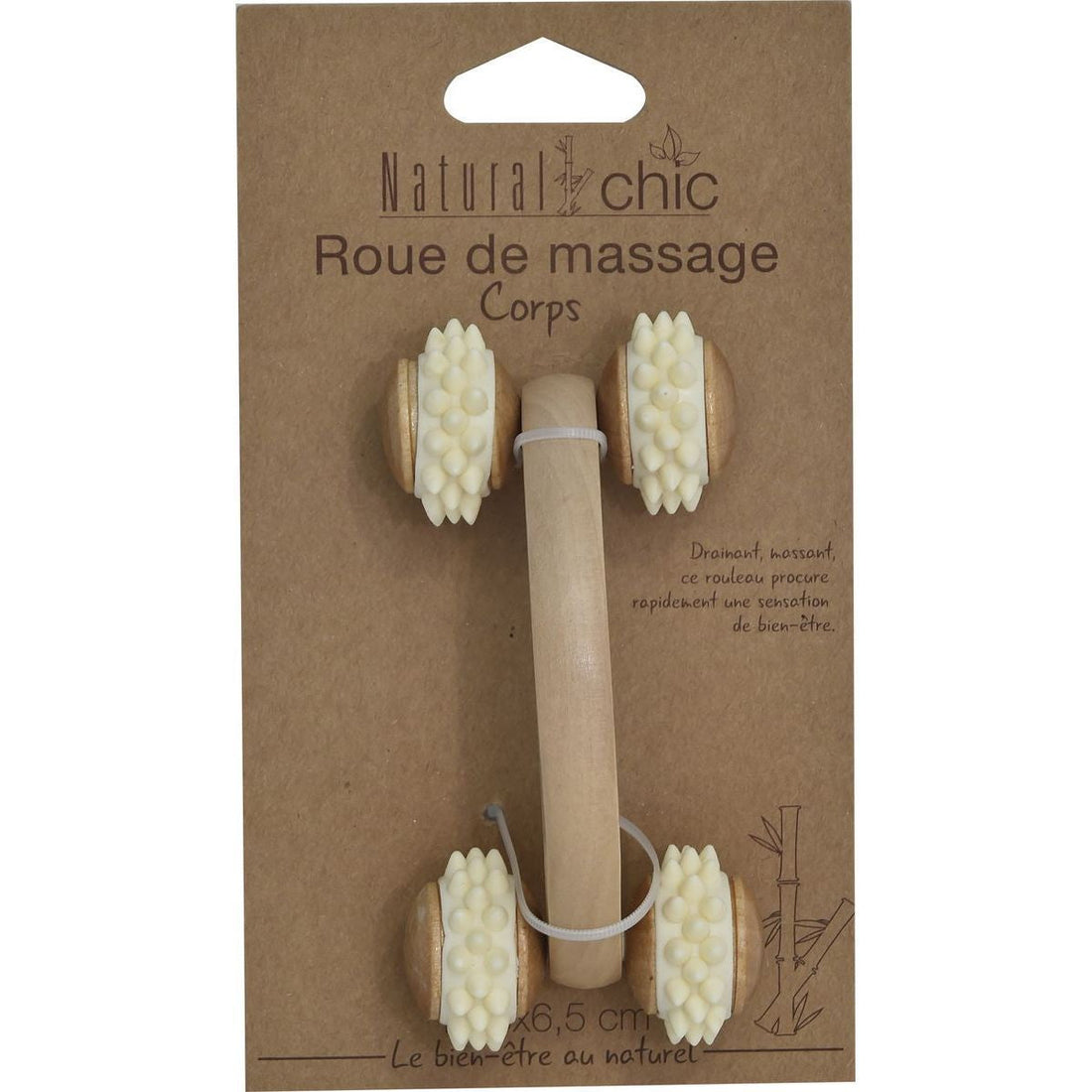 Masajer pentru Corp și Mâini din Lemn cu Rotițe Semirotund - Natural - ramosdecor