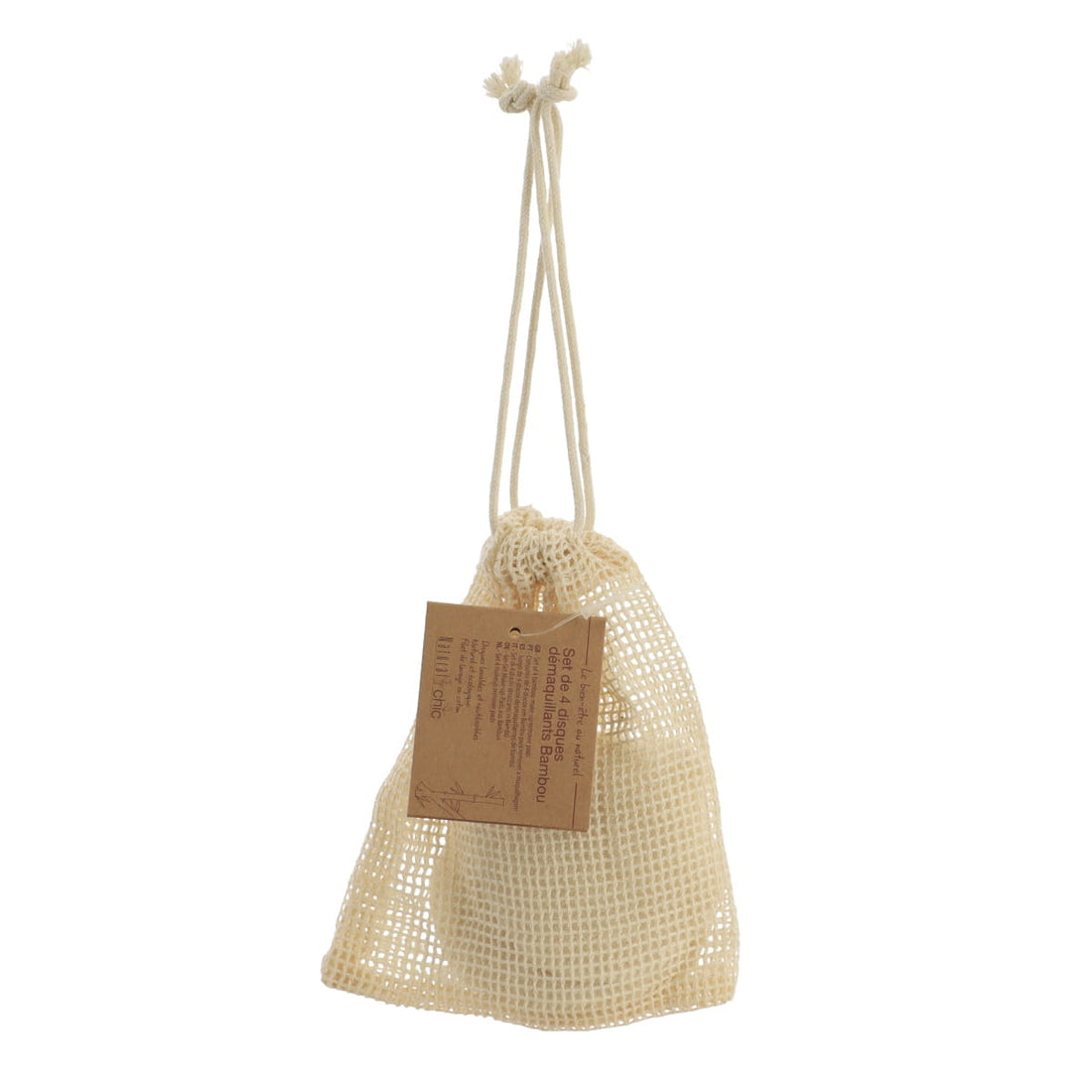 Set de 4 Dischete de Curățare Rotunde din Bambus cu Sacoșă din Bumbac - Natural - ramosdecor