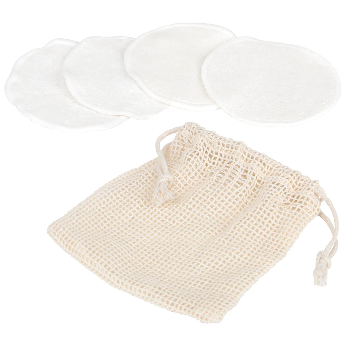Set de 4 Dischete de Curățare Rotunde din Bambus cu Sacoșă din Bumbac - Natural - ramosdecor
