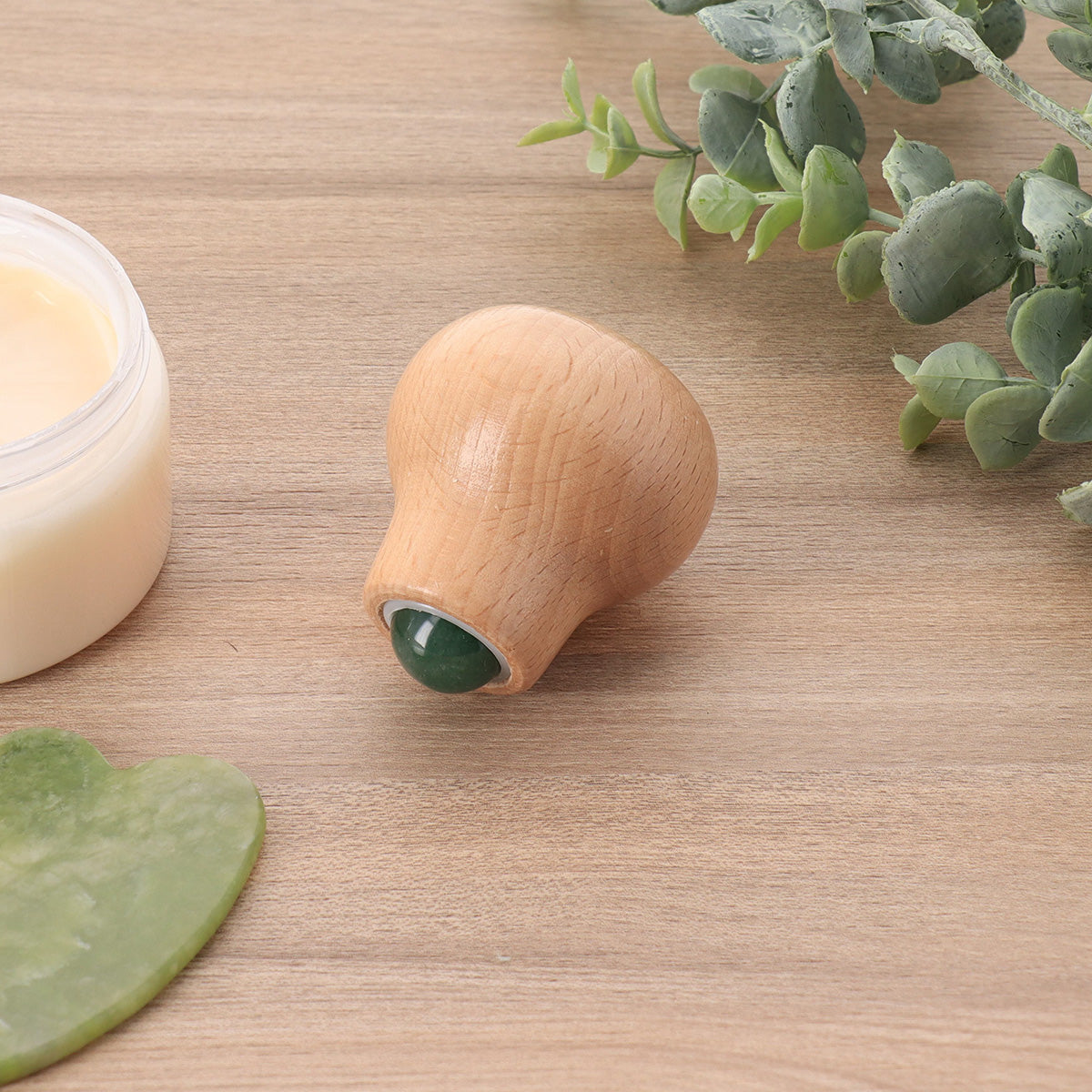 Roler de Masaj pentru Față din Jade/Lemn - Natural - ramosdecor