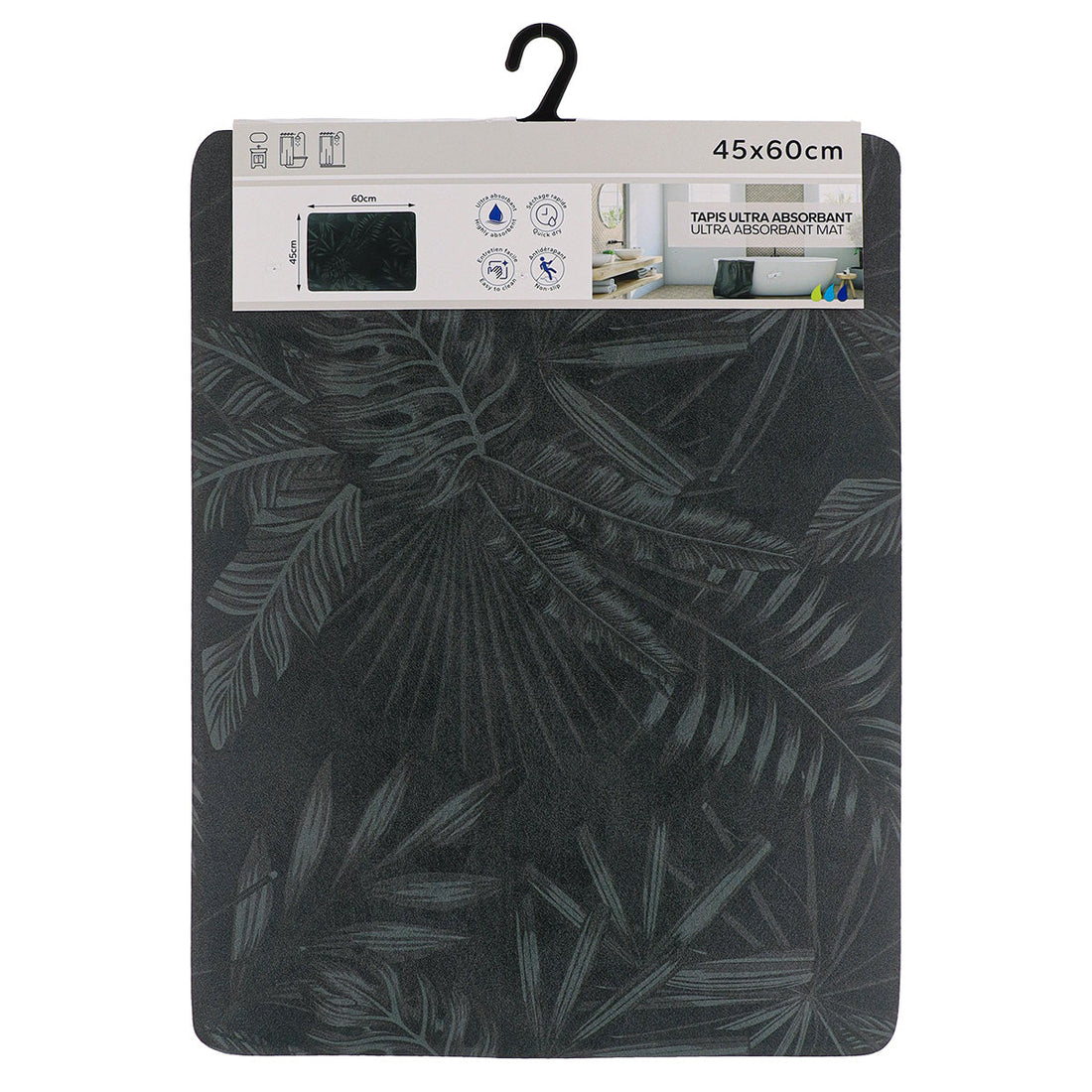 Covoraș Essential Nature 45x60 CM - Negru/Frunze - ramosdecor