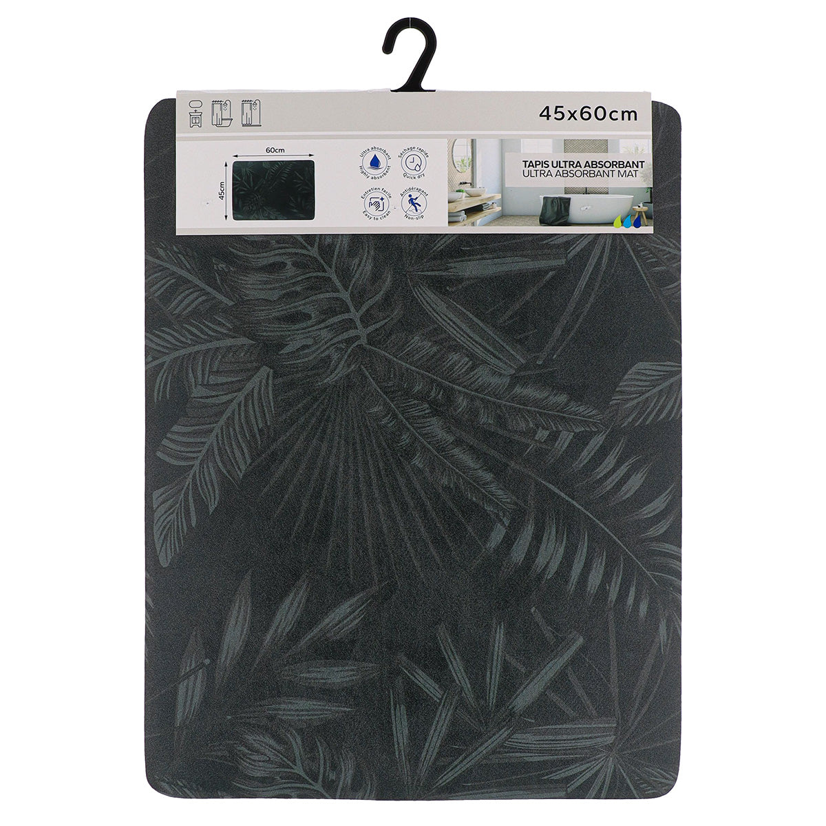 Covoraș Essential Nature 45x60 CM - Negru/Frunze - ramosdecor