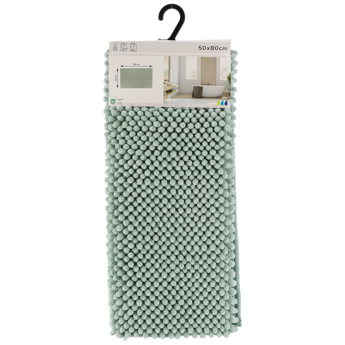 Covor Baie Microfibră cu Bile 50x80 CM - Verde Eucalipt - ramosdecor
