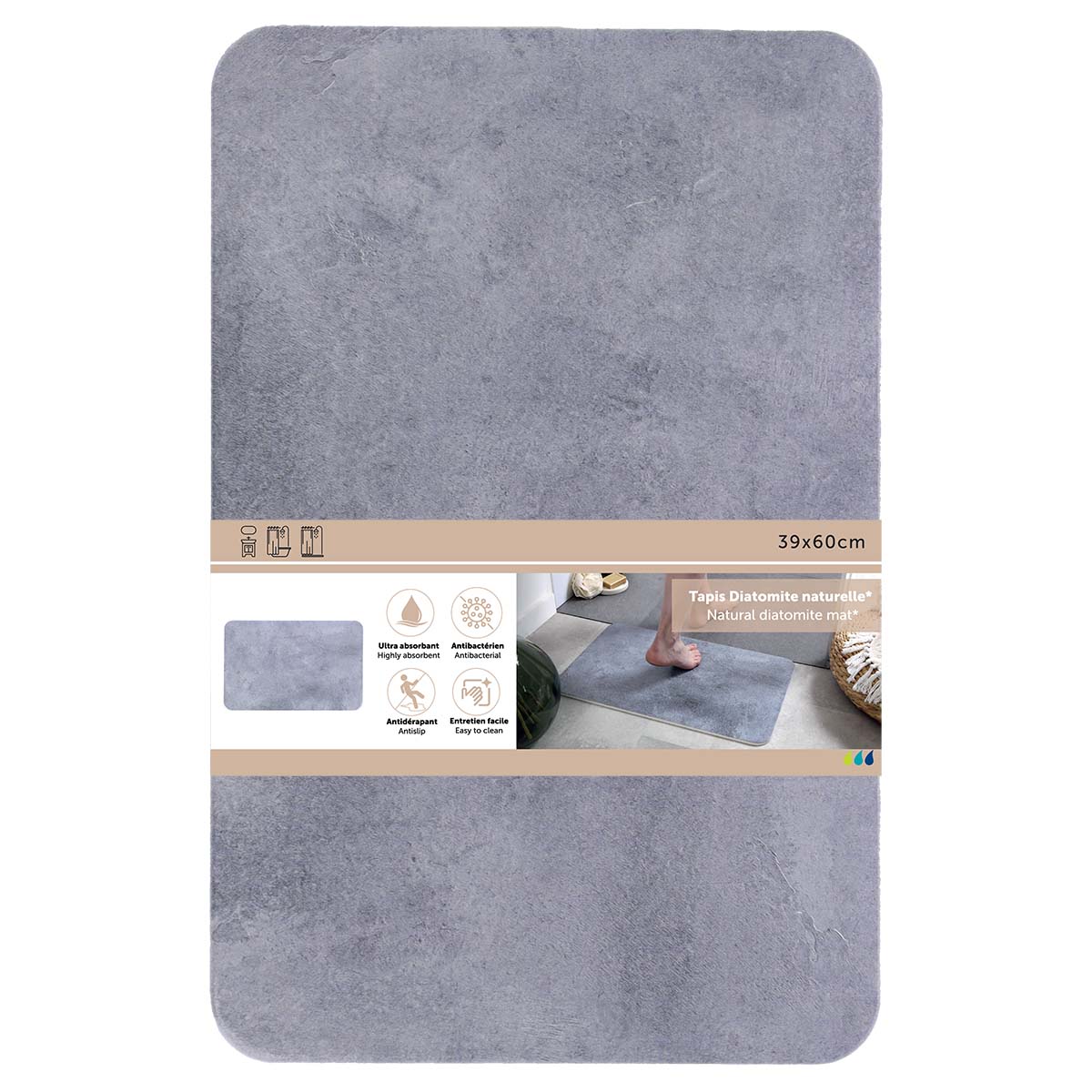 Covoraș Diatomit 39x60 CM - Imitație de Beton Gri - ramosdecor