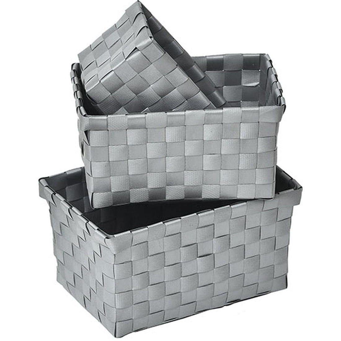 Set de 3 Coșuri Împletite din PP - Gri - ramosdecor