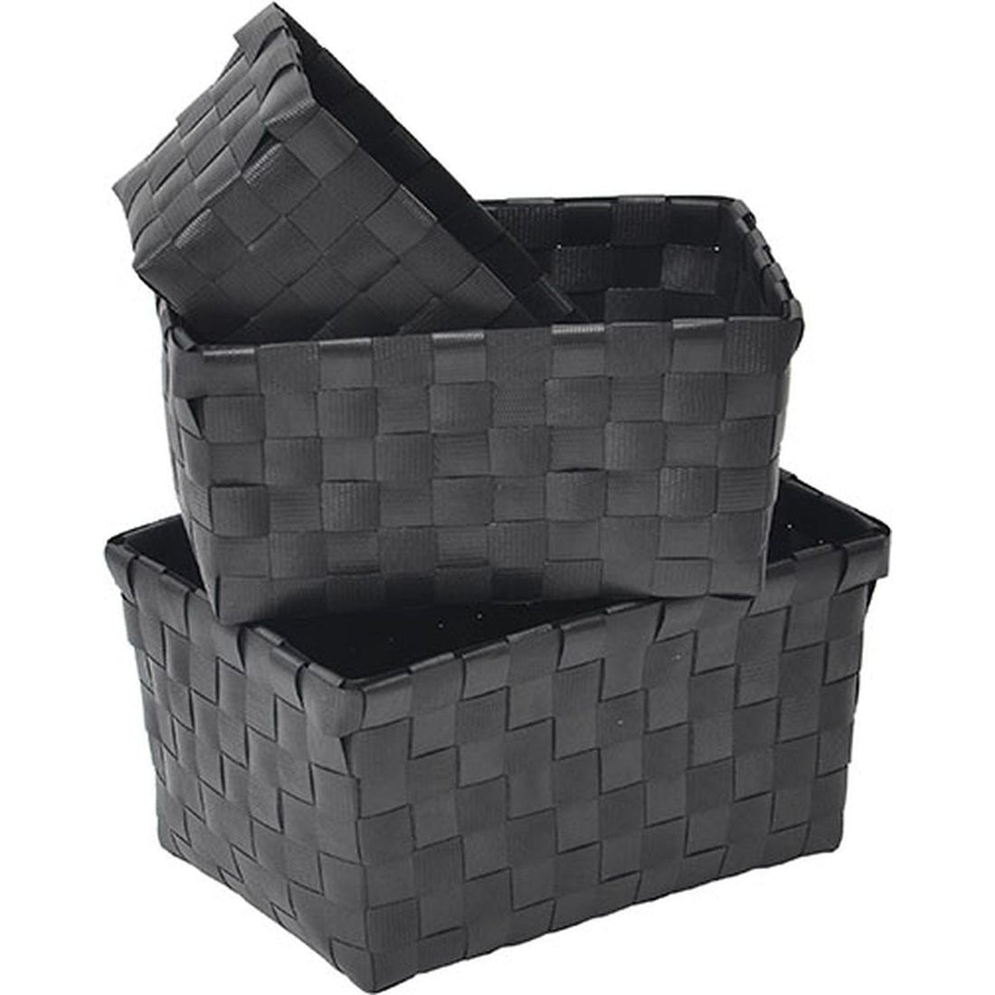 Set de 3 Coșuri Împletite din PP - Negru - ramosdecor