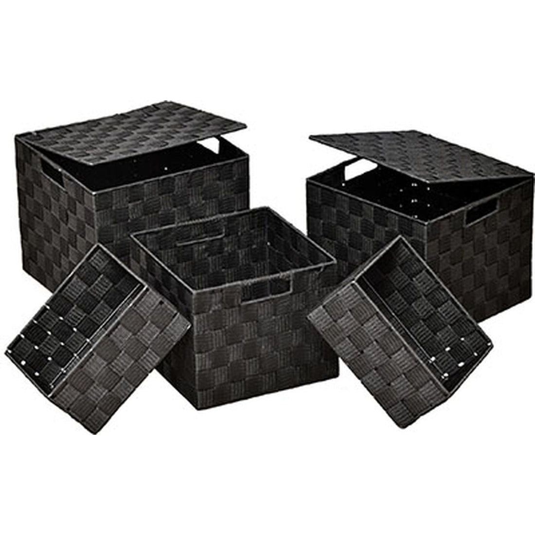 Set de 5 Coșuri de Depozitare Pătrate din Poliester - Negru - ramosdecor