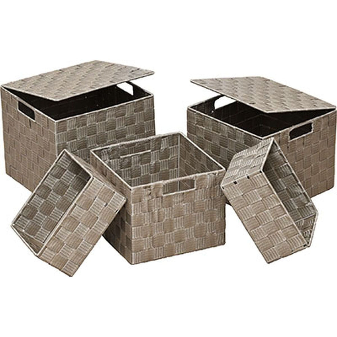 Set de 5 Coșuri de Depozitare Pătrate din Poliester - Taupe - ramosdecor