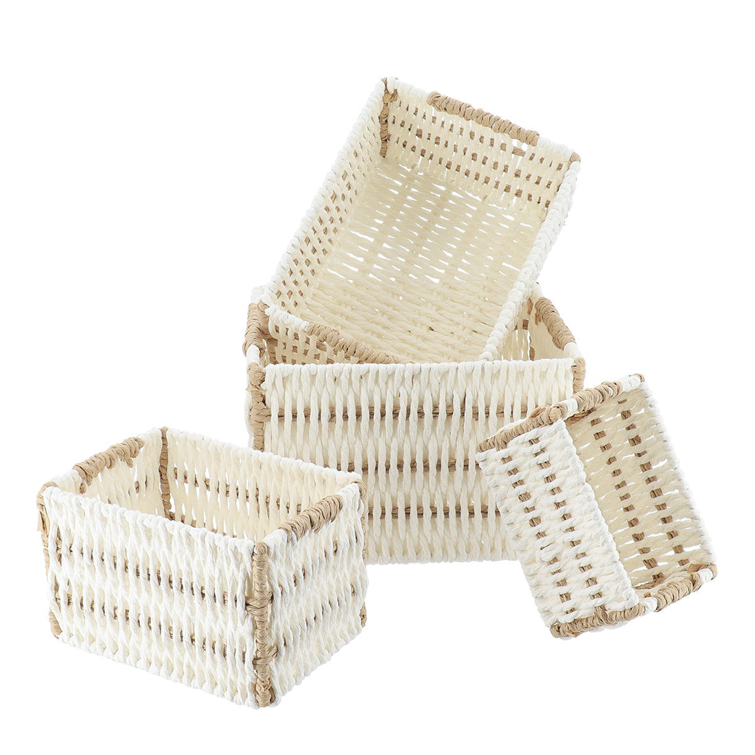 Set de 4 Coșuri Bicolore din Hârtie - Alb/Natural - ramosdecor