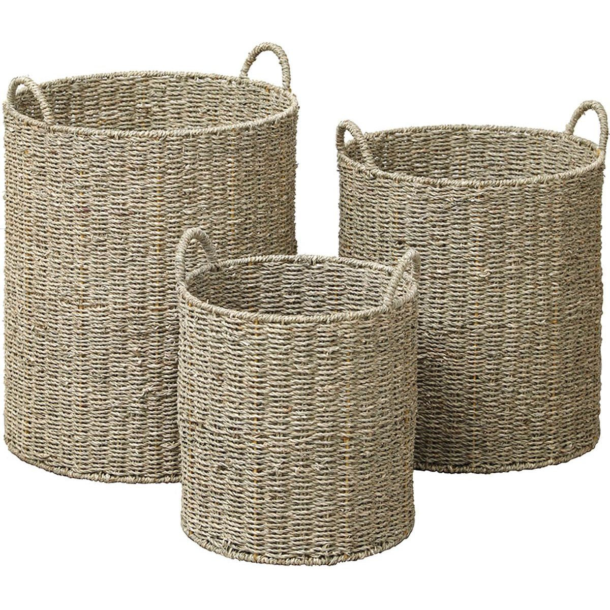 Set de 3 Coșuri Rotunde Pentru Rufe din Iarbă de Mare - Natural - ramosdecor