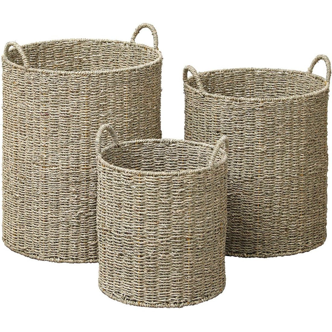 Set de 3 Coșuri Rotunde Pentru Rufe din Iarbă de Mare - Natural - ramosdecor