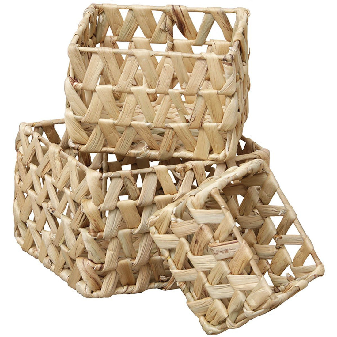 Set de 3 Coșuri Împletite din Zambilă de Apă - Natural - ramosdecor