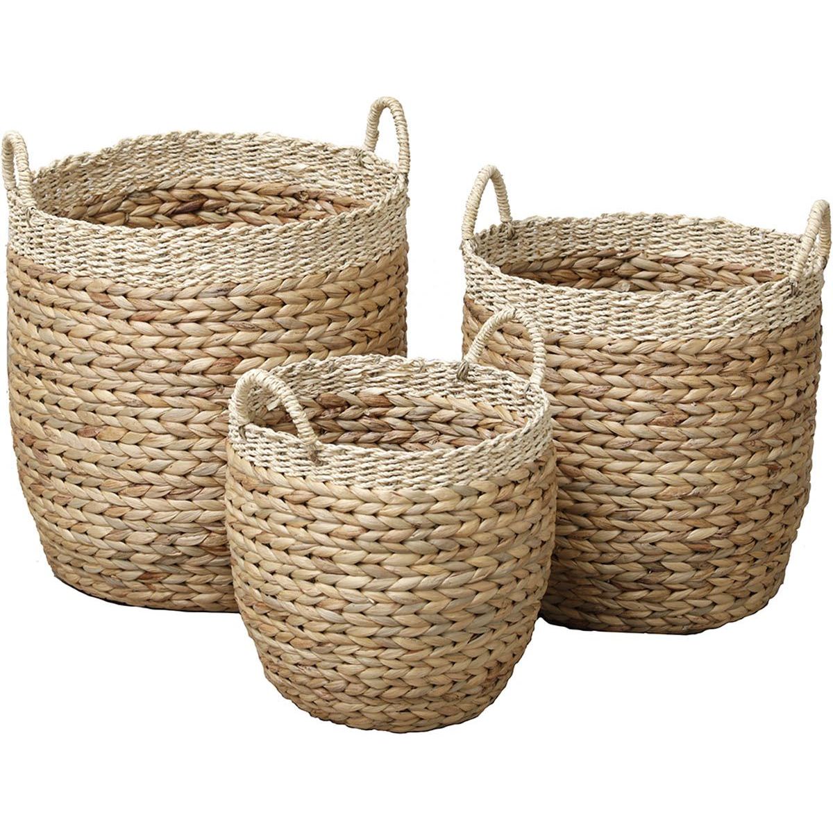 Set de 3 Coșuri Rotunde Pentru Rufe din Iarbă de Apă - Natural - ramosdecor