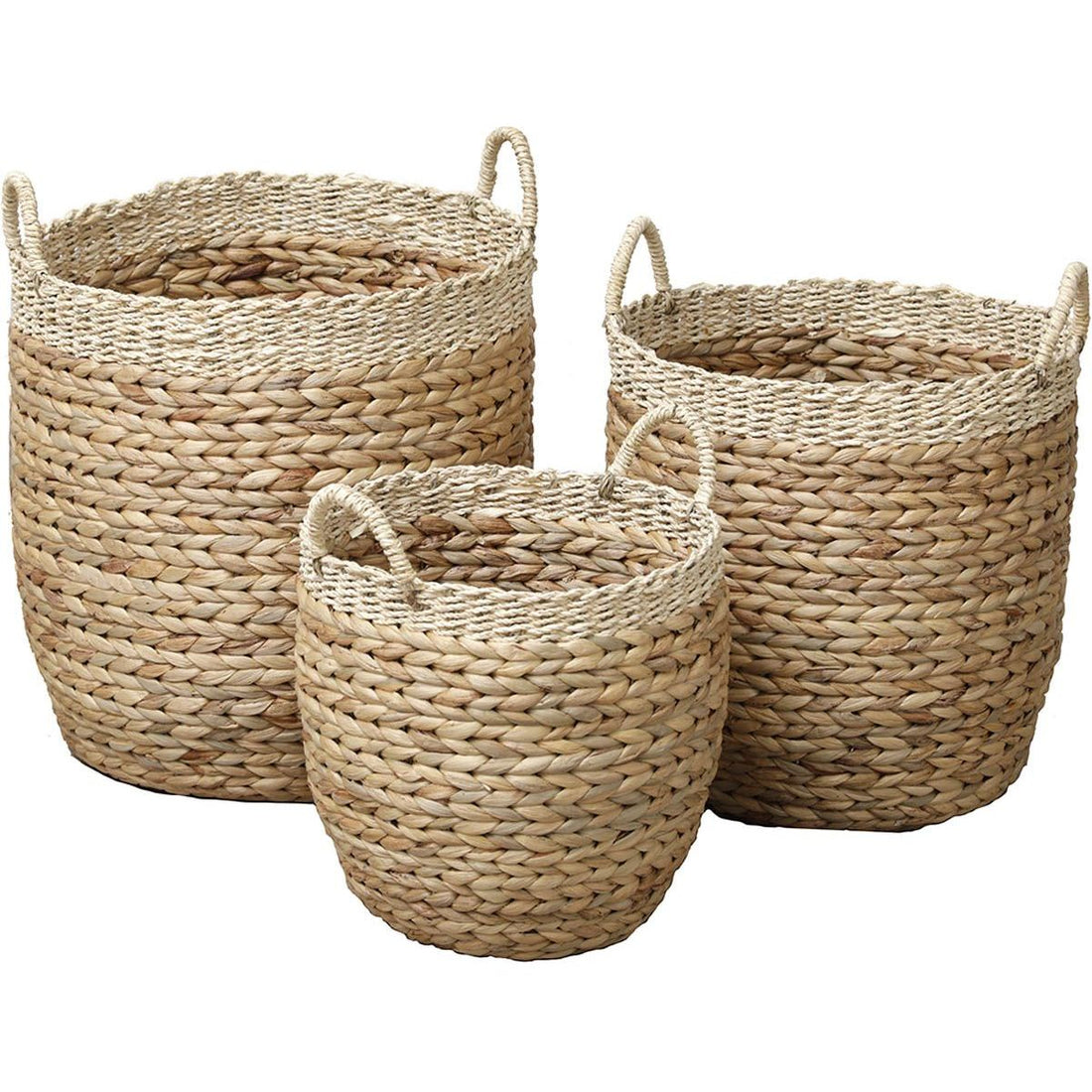 Set de 3 Coșuri Rotunde Pentru Rufe din Iarbă de Apă - Natural - ramosdecor