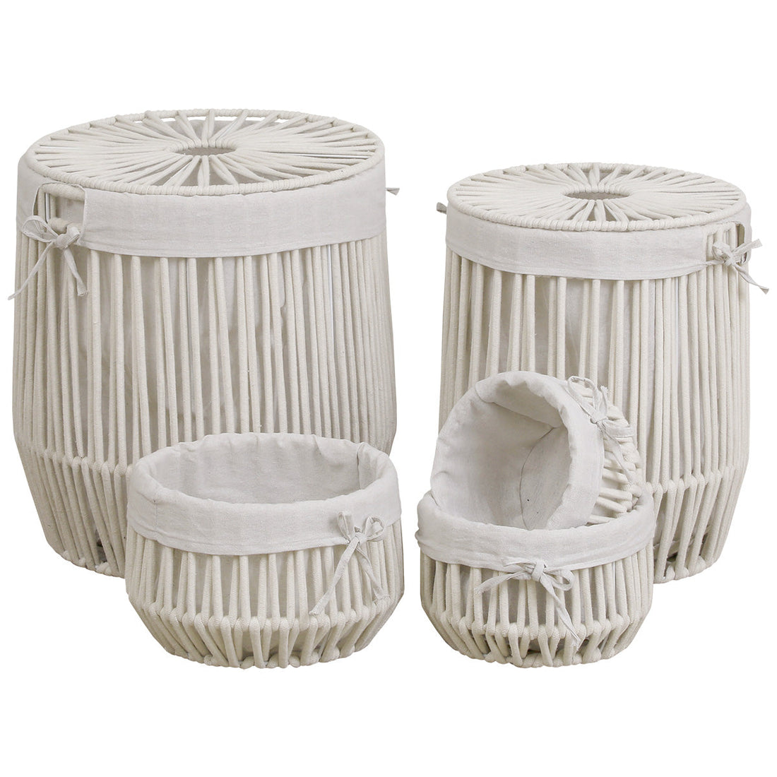 Set de 5 Coșuri cu Efect de Sfoară din Poliester/Bumbac - Alb - ramosdecor