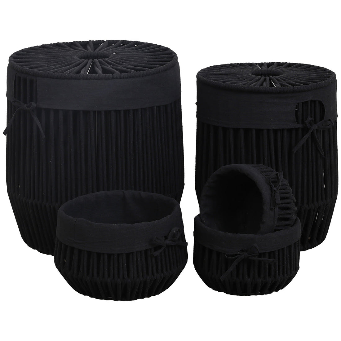 Set de 5 Coșuri cu Efect de Sfoară din Poliester/Bumbac - Negru - ramosdecor
