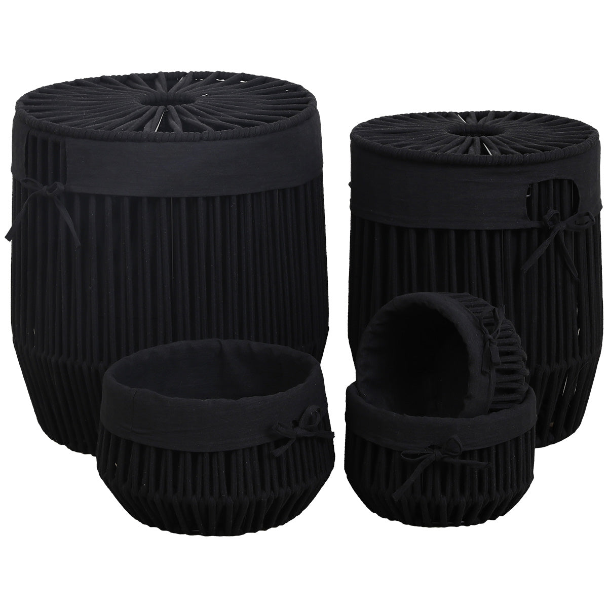 Set de 5 Coșuri cu Efect de Sfoară din Poliester/Bumbac - Negru - ramosdecor