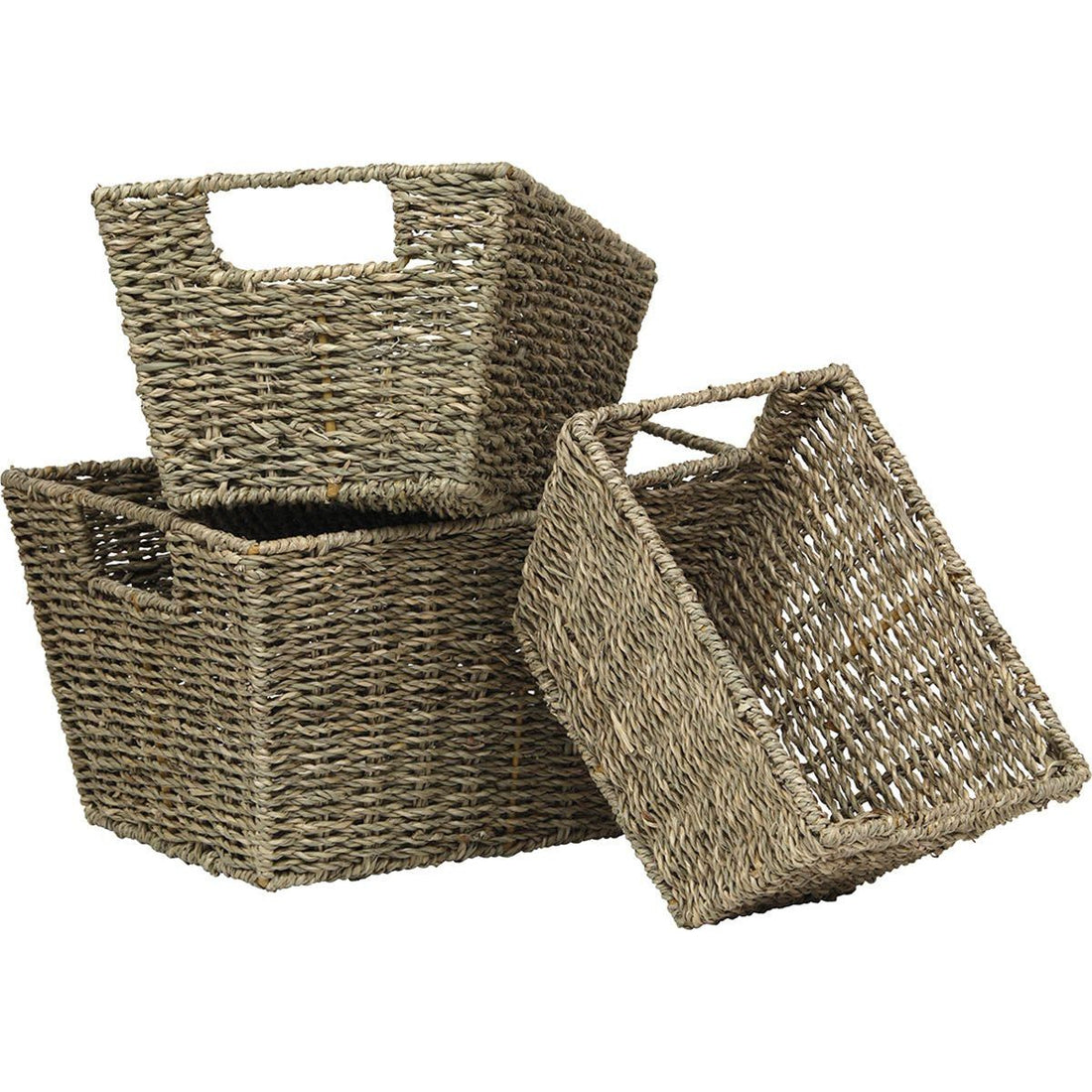 Set de 3 Coșuri Evazate din Iarbă de Mare cu Mânere - Natural - ramosdecor