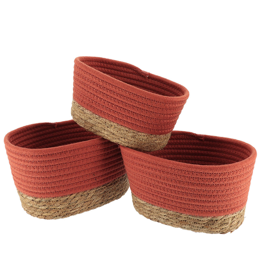 Set de 3 Coșuri Dreptunghiulare - Terracotta/Natural - ramosdecor