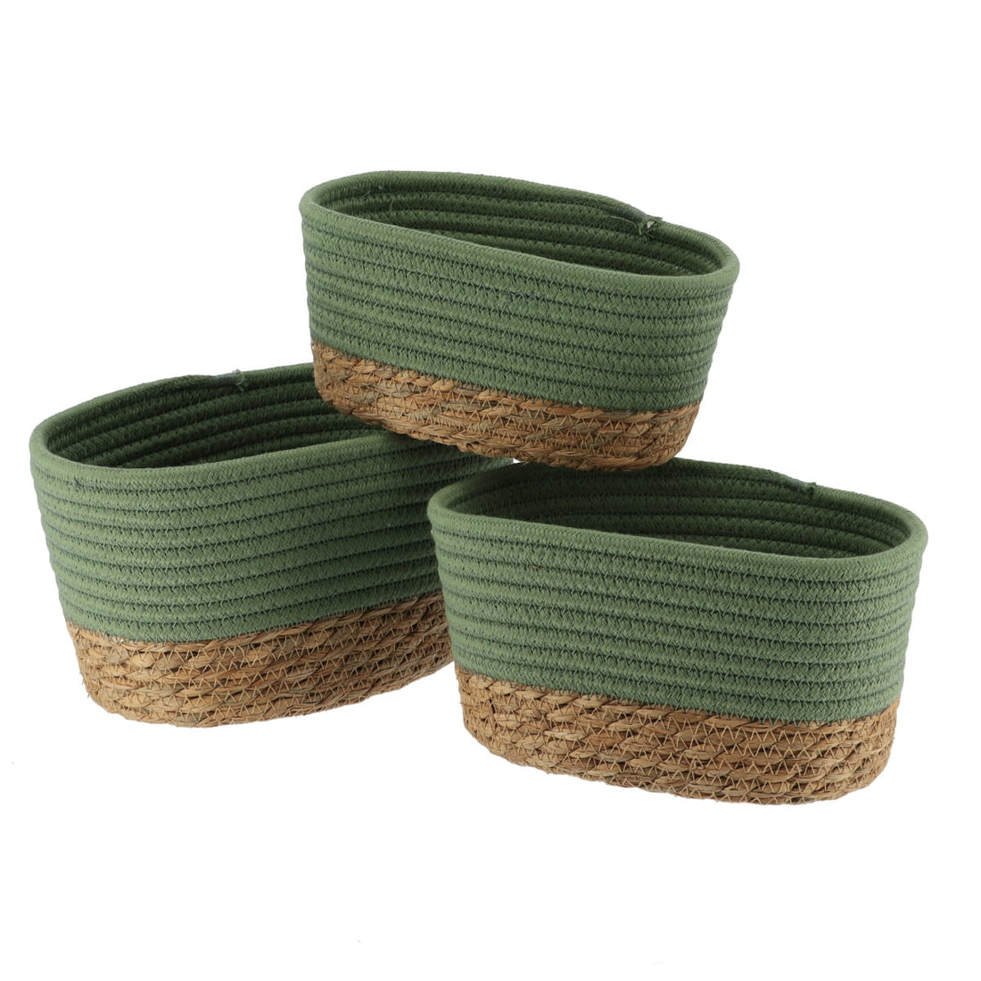 Set de 3 Coșuri Dreptunghiulare - Khaki/Natural - ramosdecor