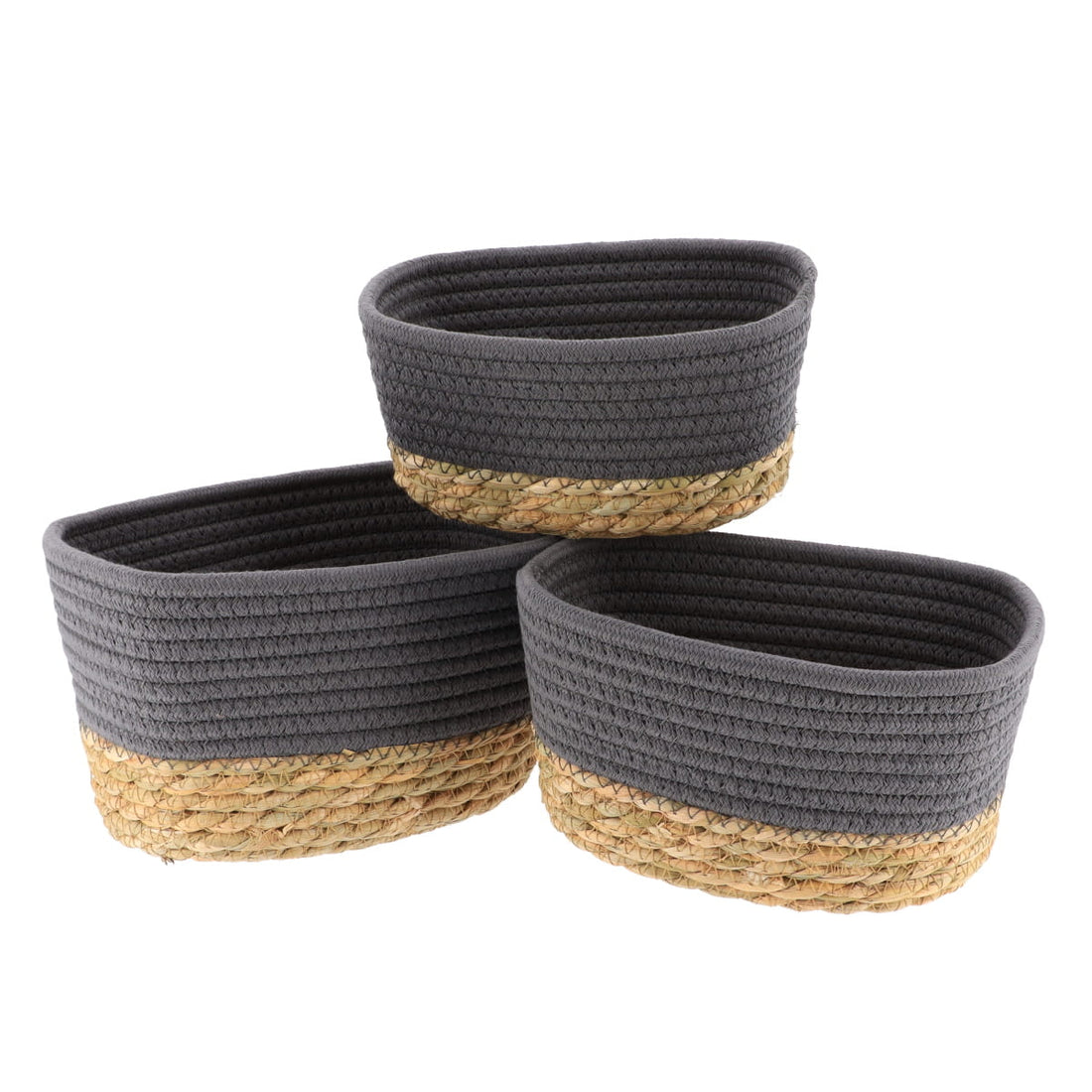 Set de 3 Coșuri Dreptunghiulare - Gri/Natural - ramosdecor