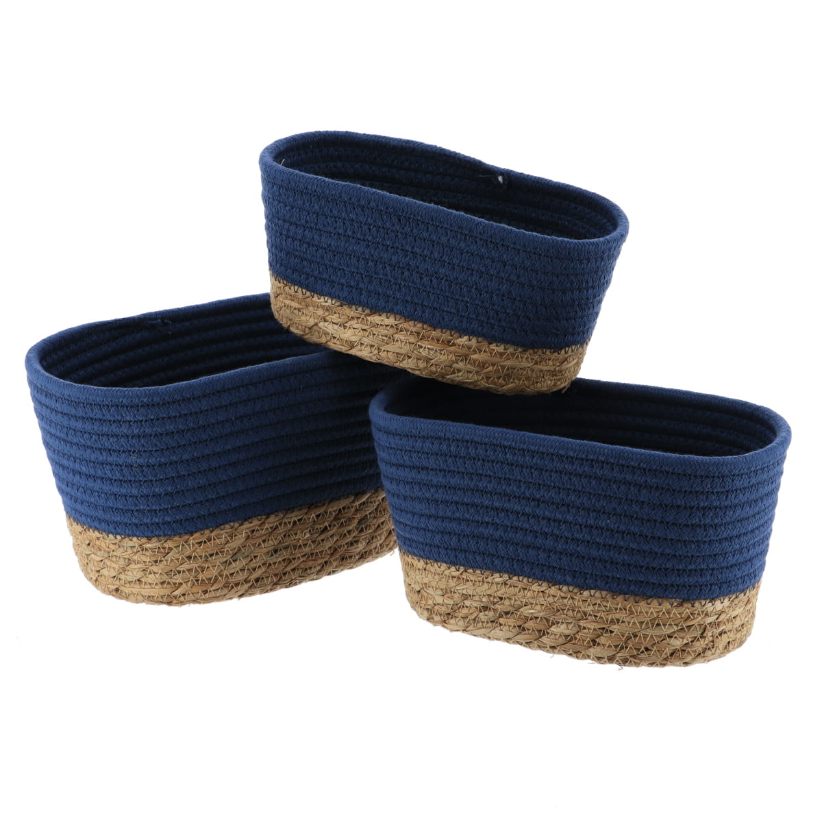 Set de 3 Coșuri Dreptunghiulare - Albastru/Natural - ramosdecor