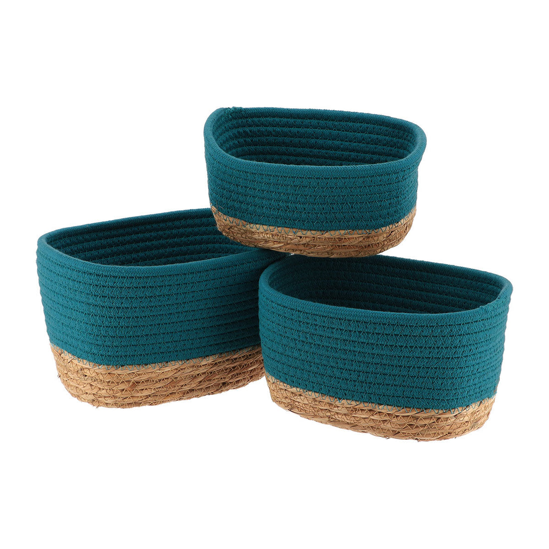 Set de 3 Coșuri Dreptunghiulare - Albastru Tahitian/Natural - ramosdecor