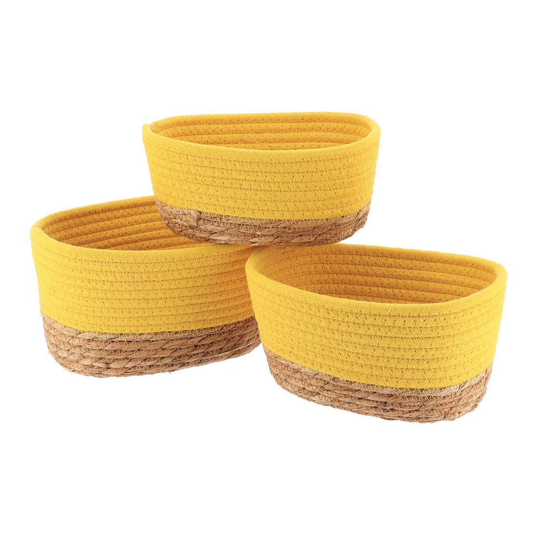 Set de 3 Coșuri Dreptunghiulare - Galben/Natural - ramosdecor
