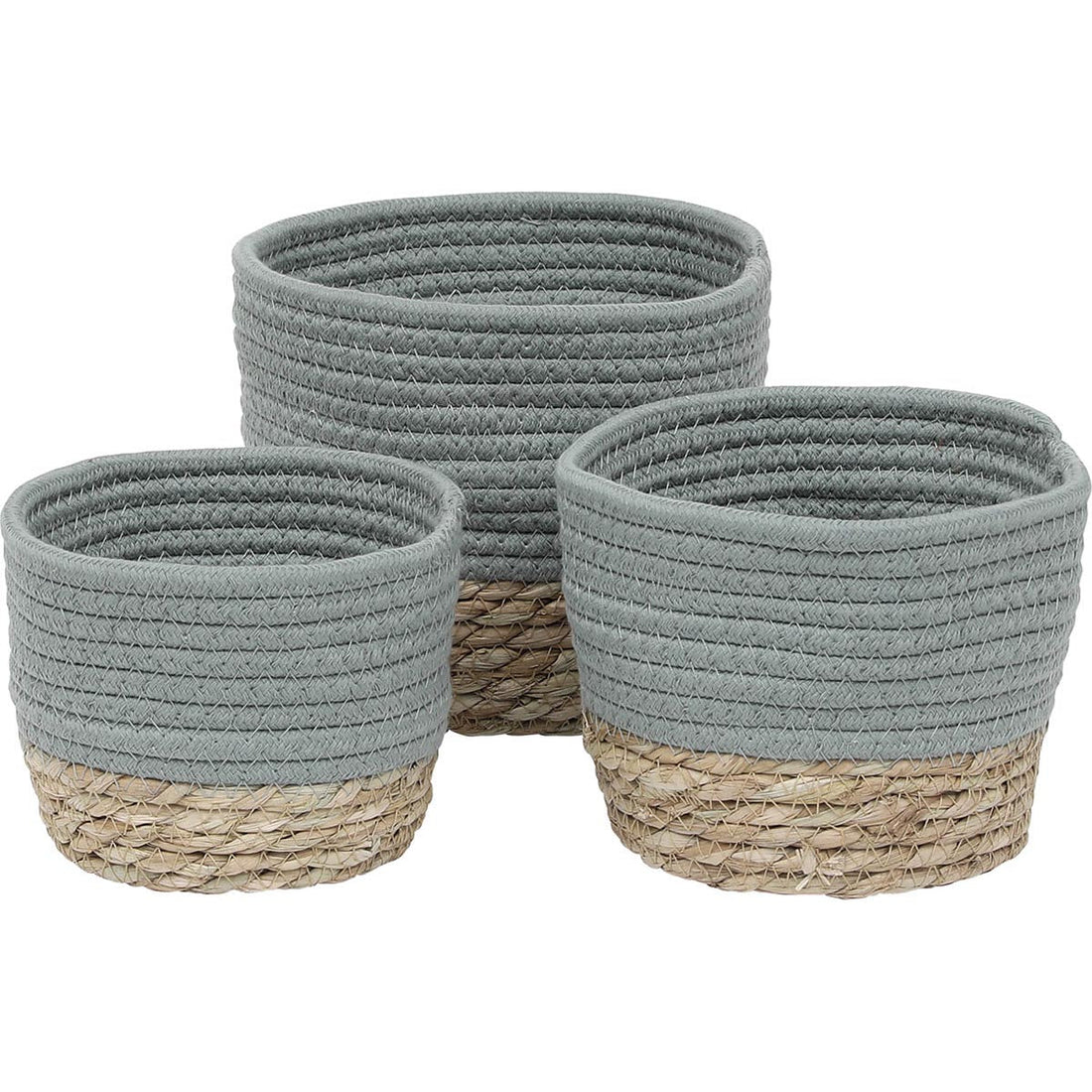 Set de 3 Coșuri Rotunde - Verde/Natural - ramosdecor